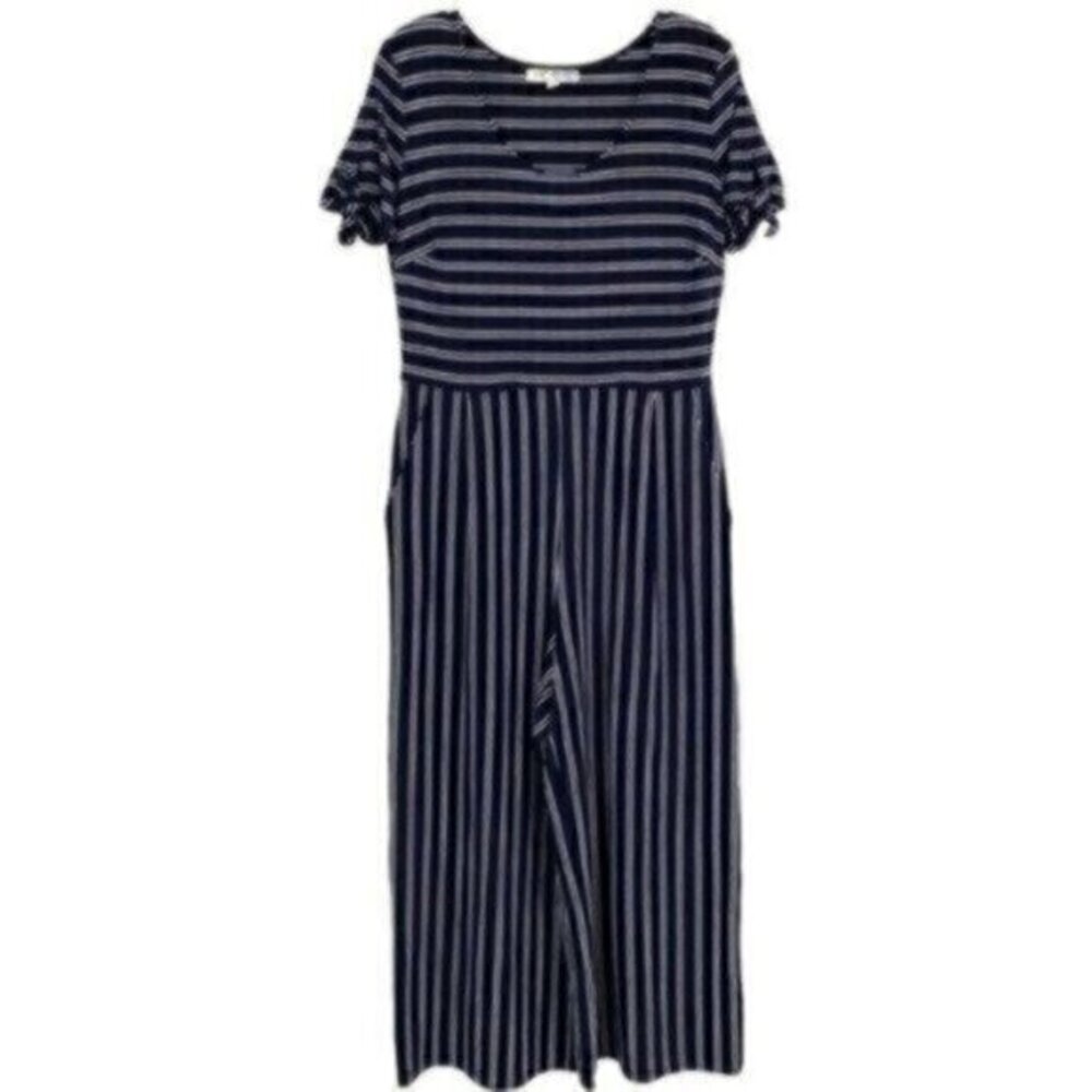 Jolt Women’s Black and White Striped Wide Leg Cropped Jumpsuit